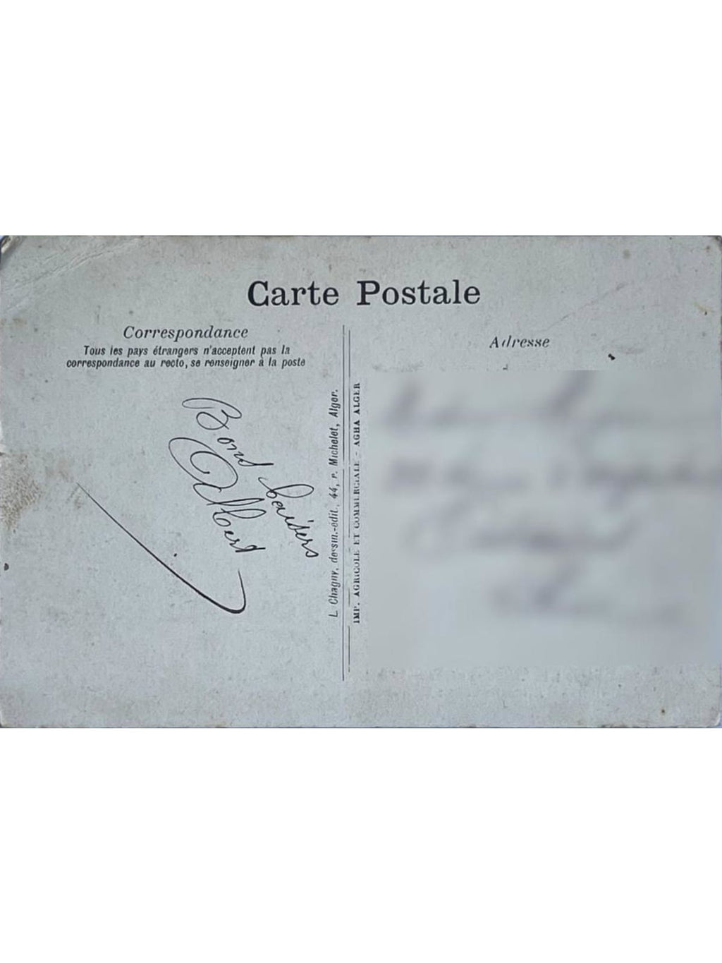 Verso de la carte postale