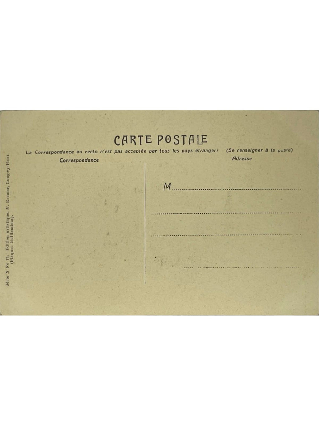 Verso de la carte postale