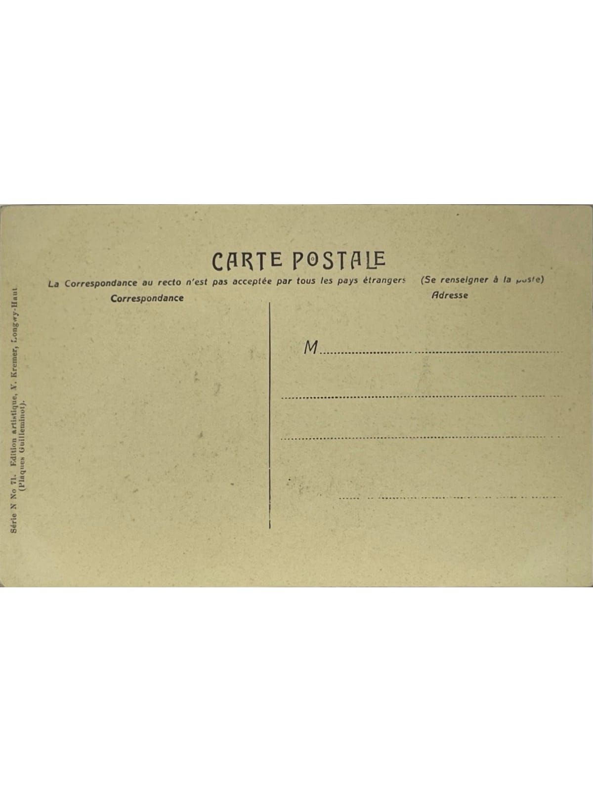 Verso de la carte postale