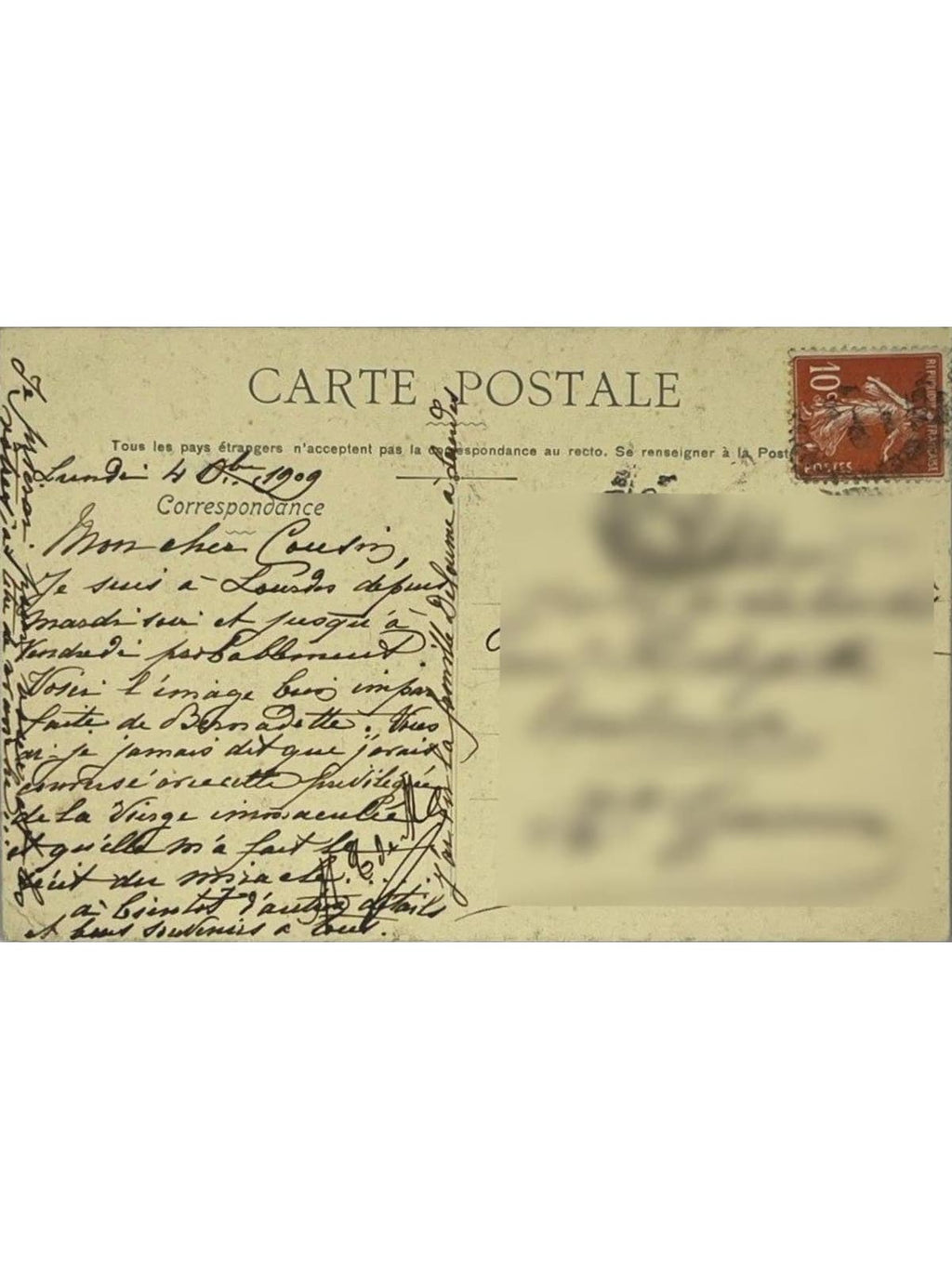 Verso de la carte postale