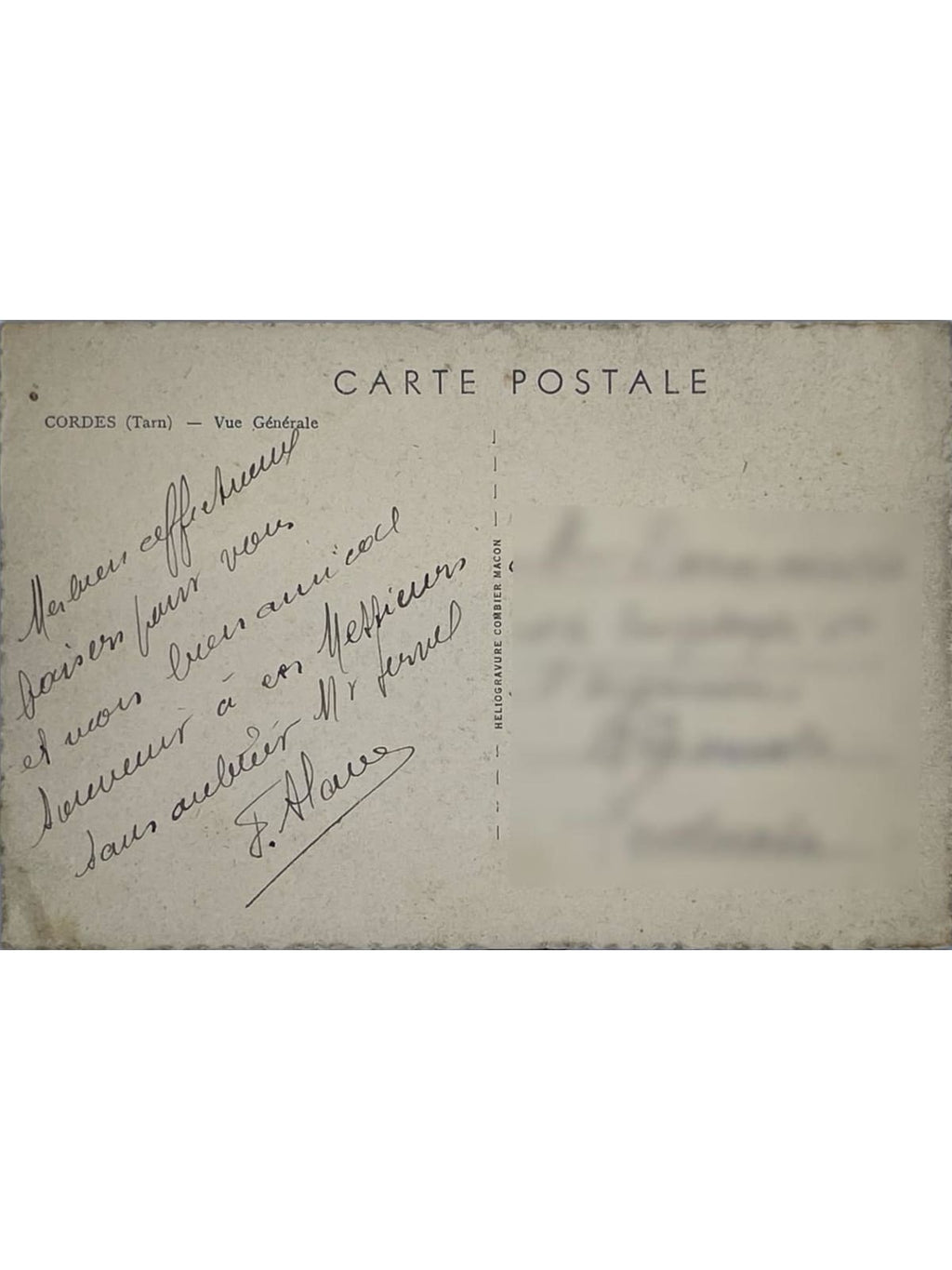 Verso de la carte postale