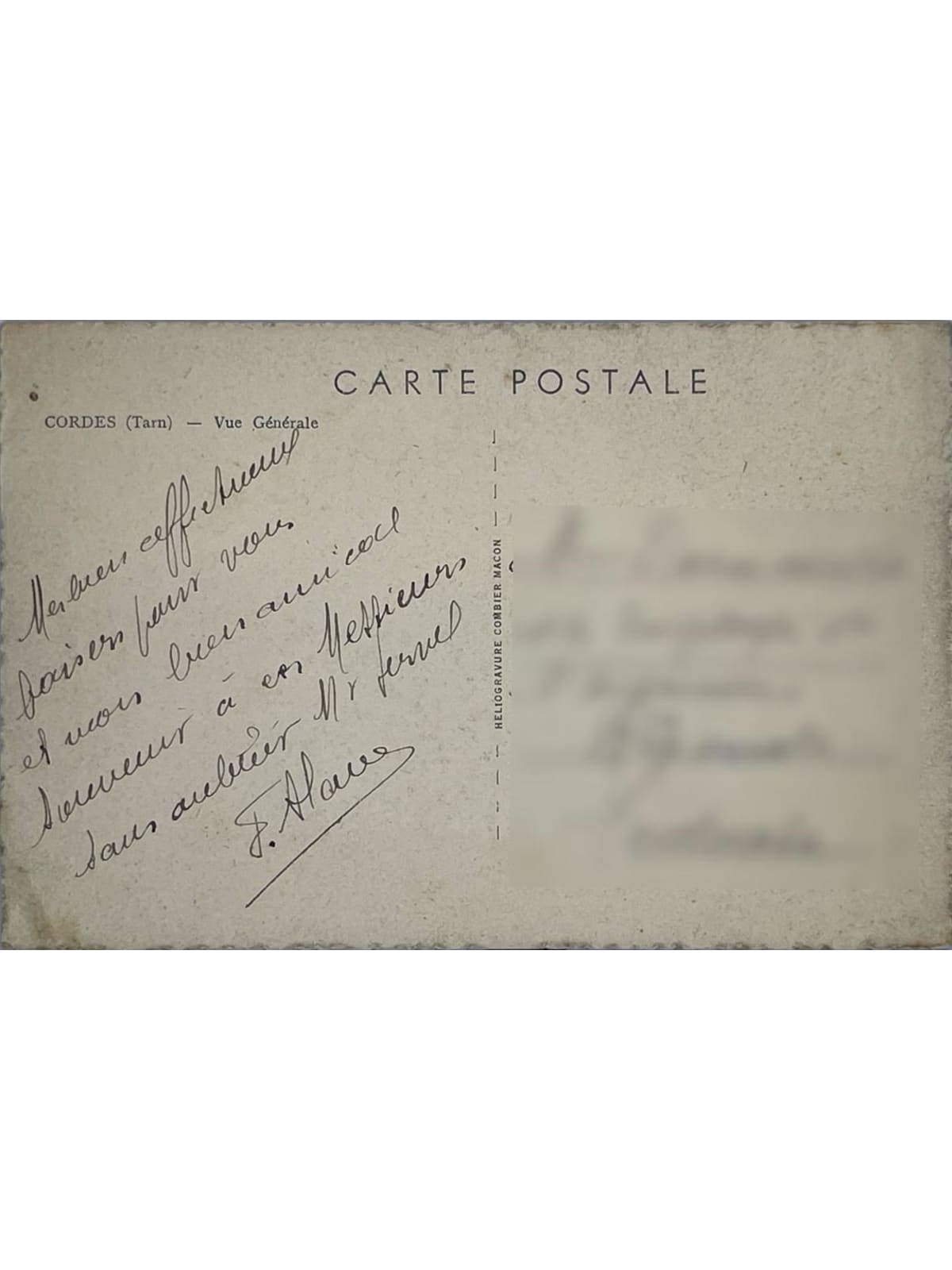 Verso de la carte postale