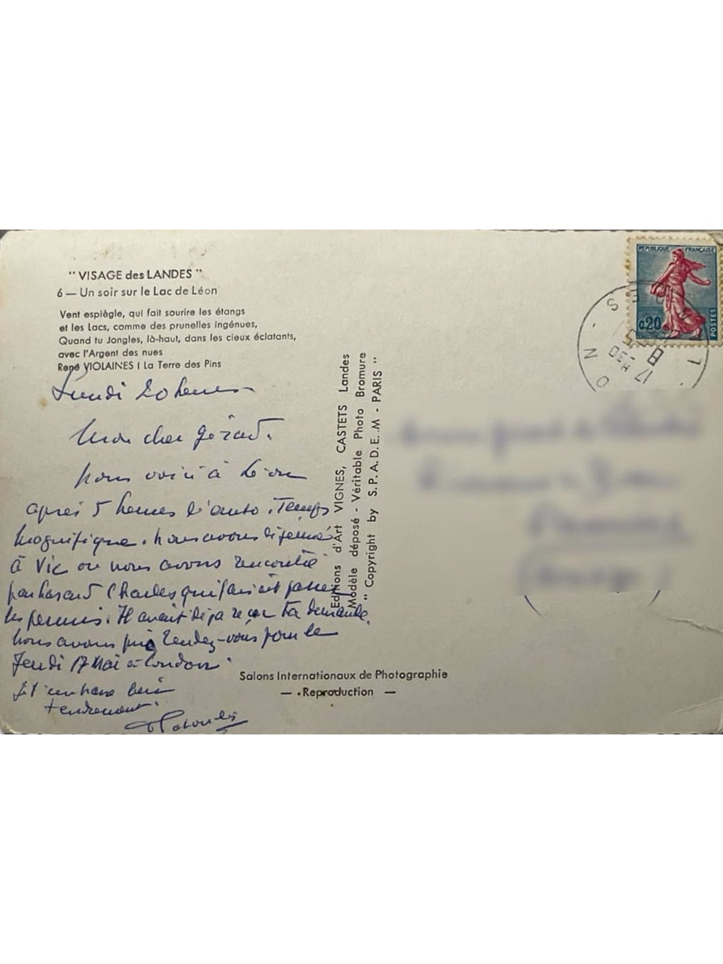 Verso de la carte postale