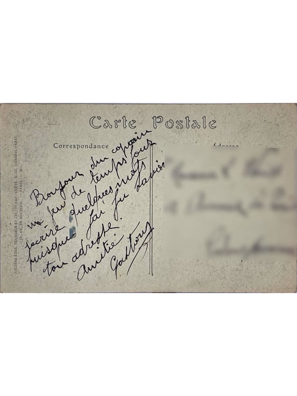 Verso de la carte postale