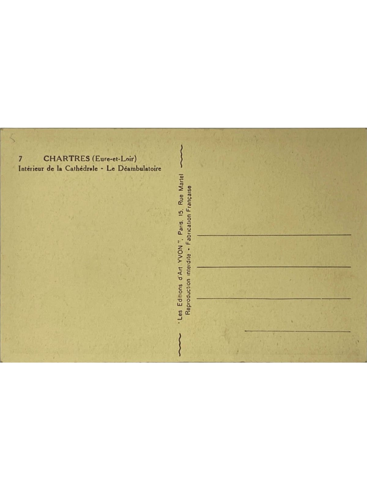 Verso de la carte postale