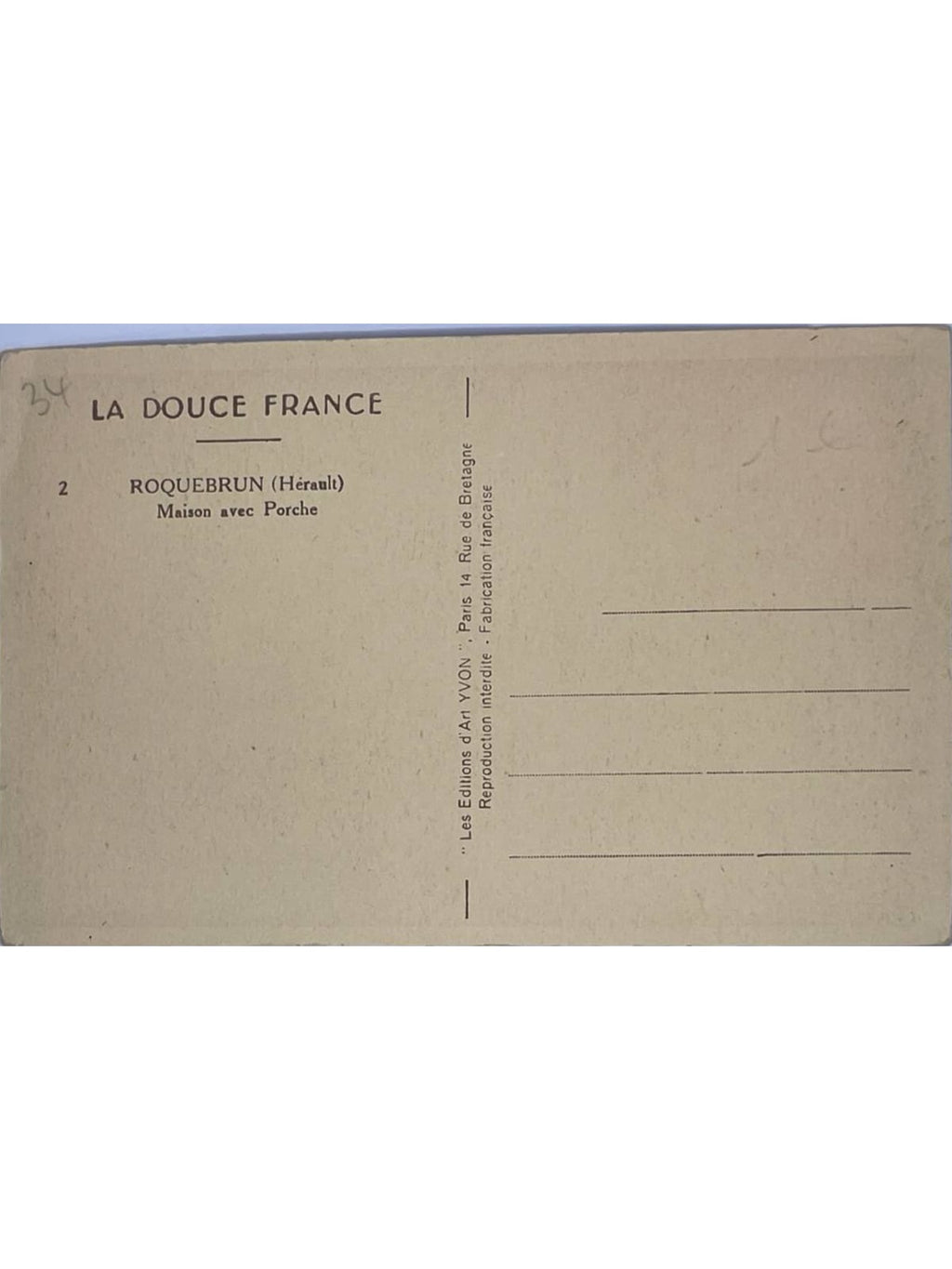 Verso de la carte postale