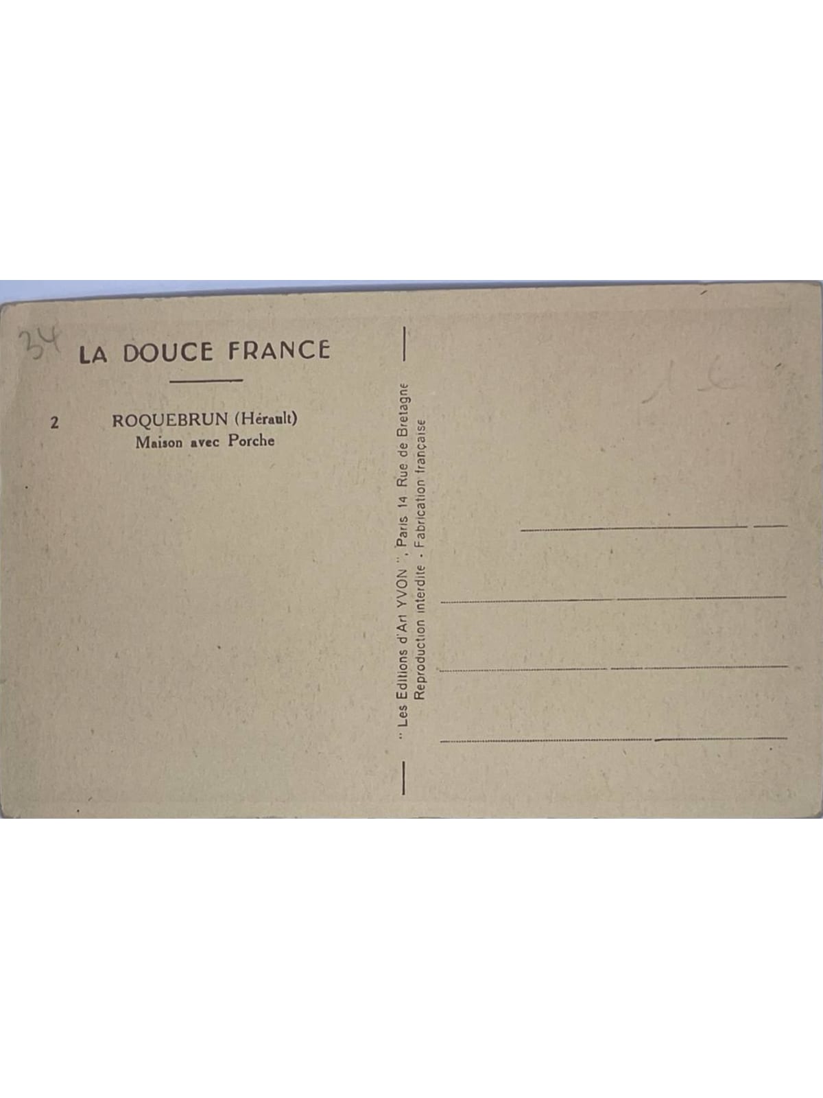 Verso de la carte postale