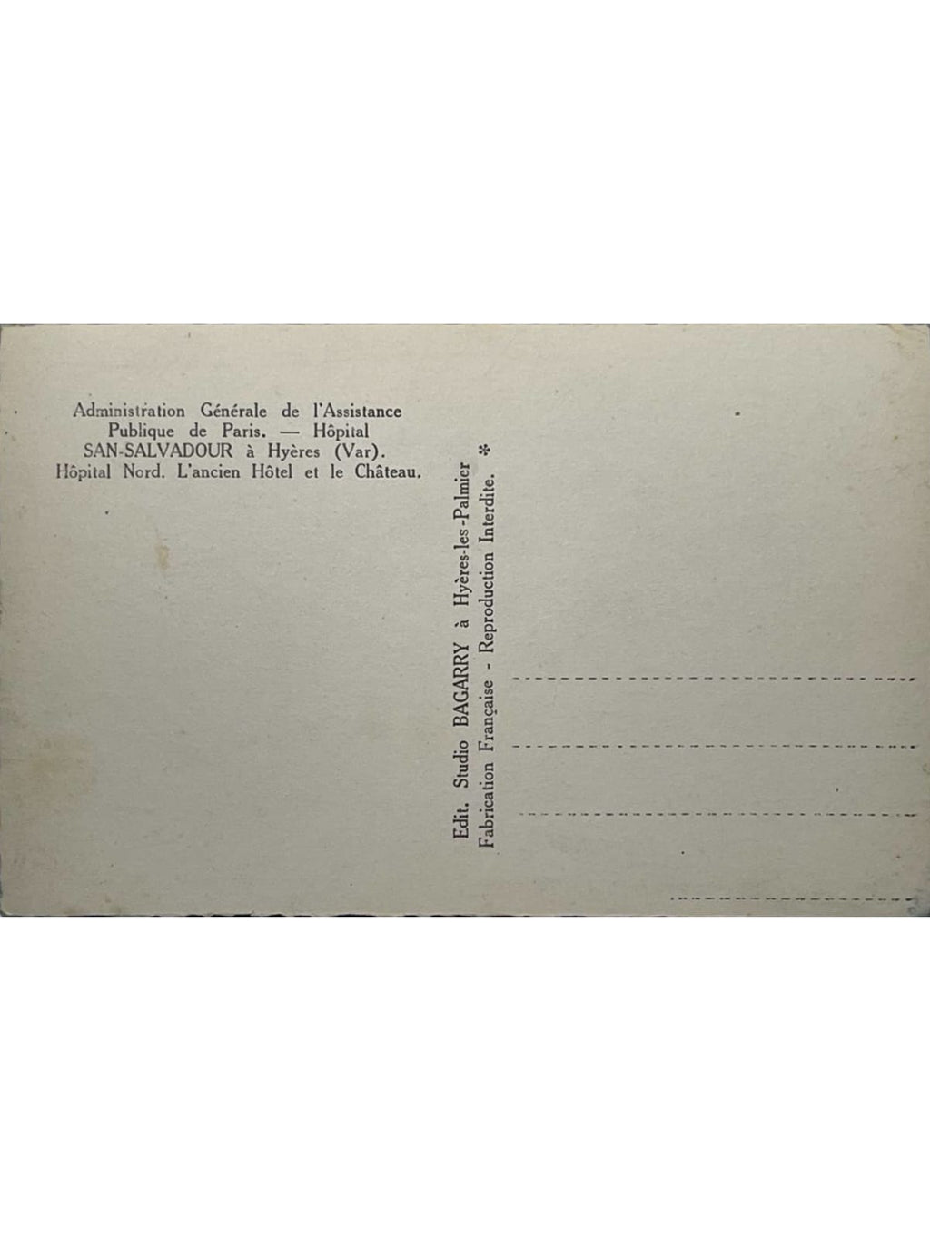 Verso de la carte postale