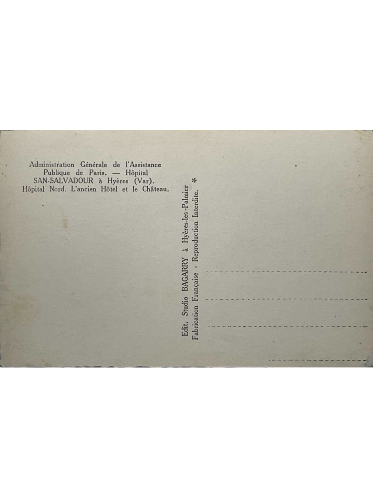 Verso de la carte postale