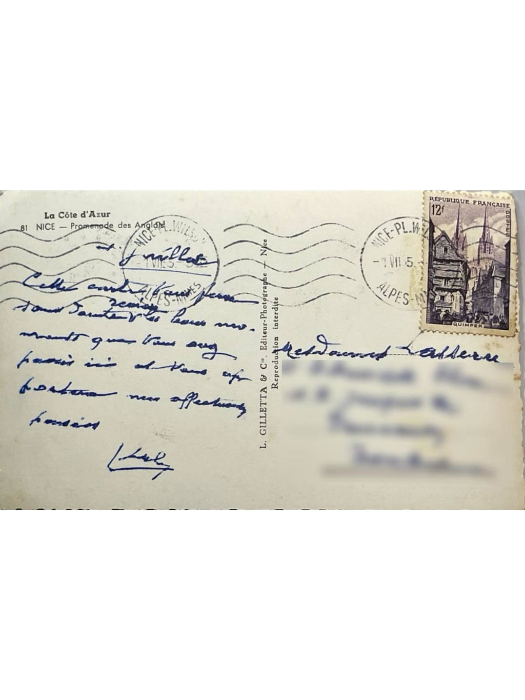 Verso de la carte postale
