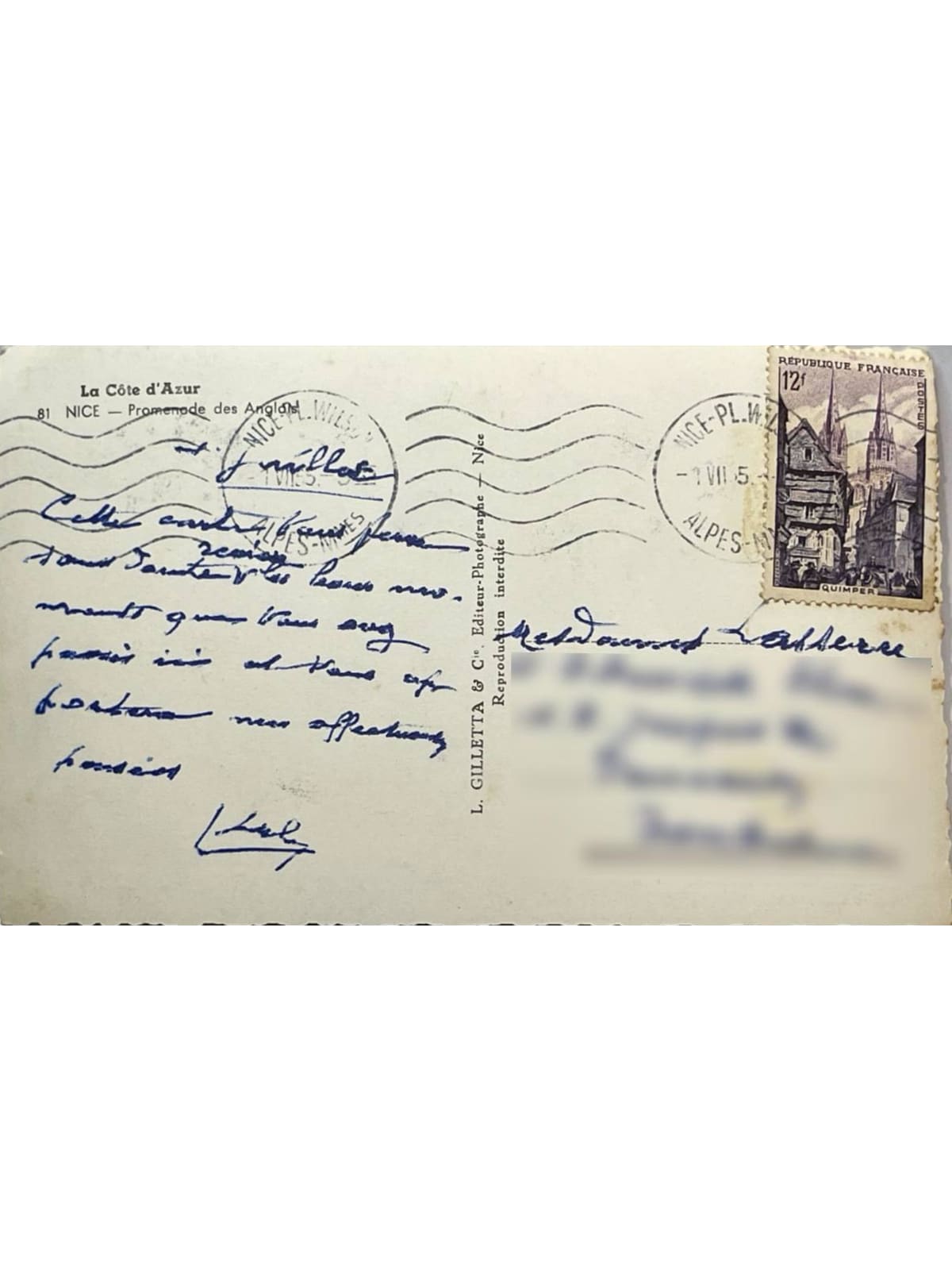 Verso de la carte postale