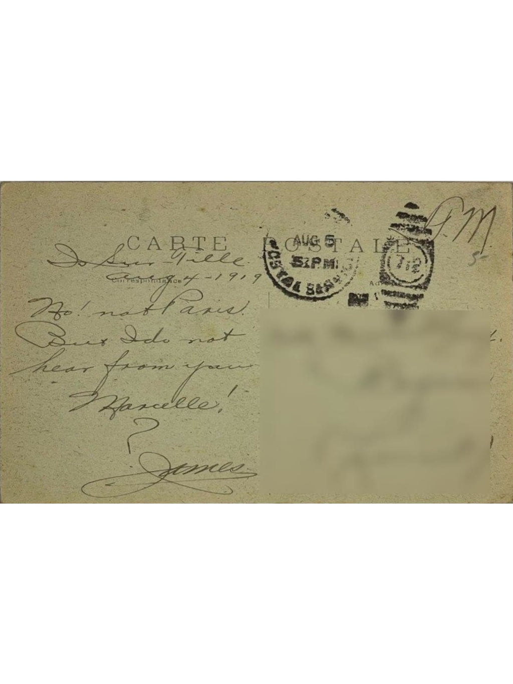 Verso de la carte postale