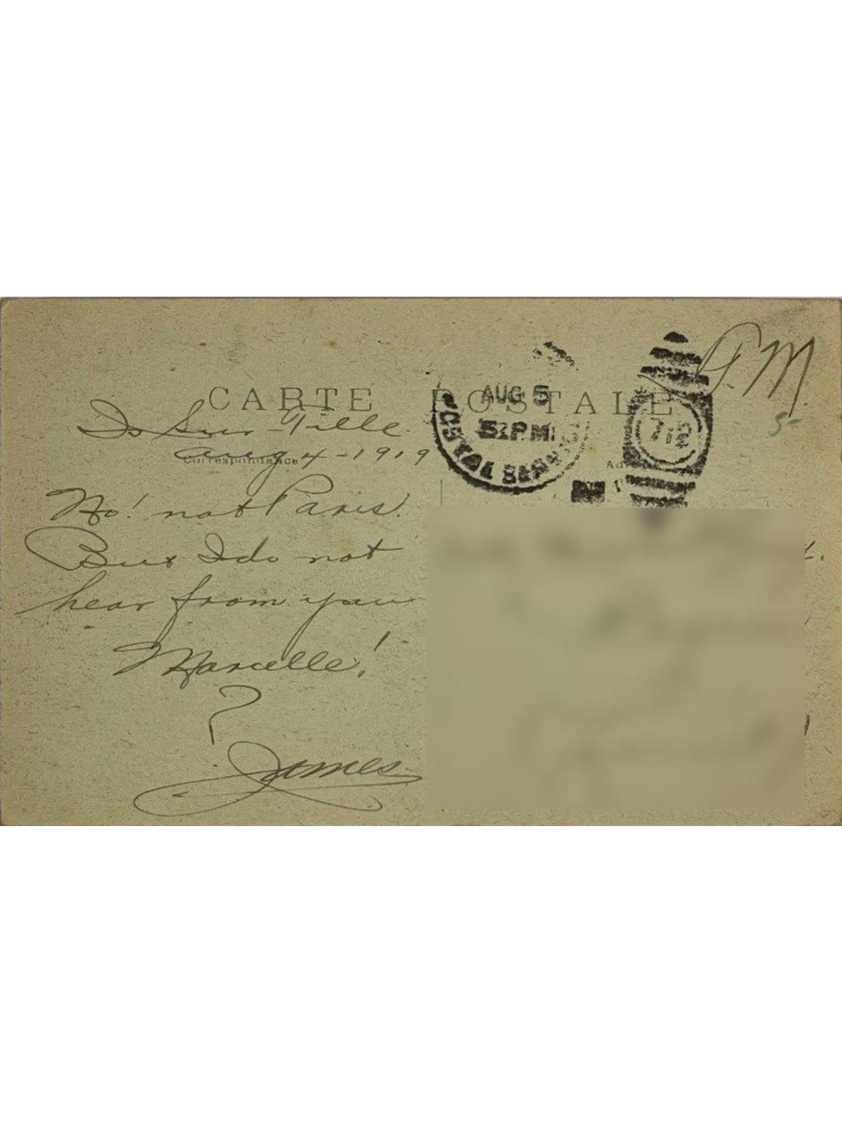 Verso de la carte postale