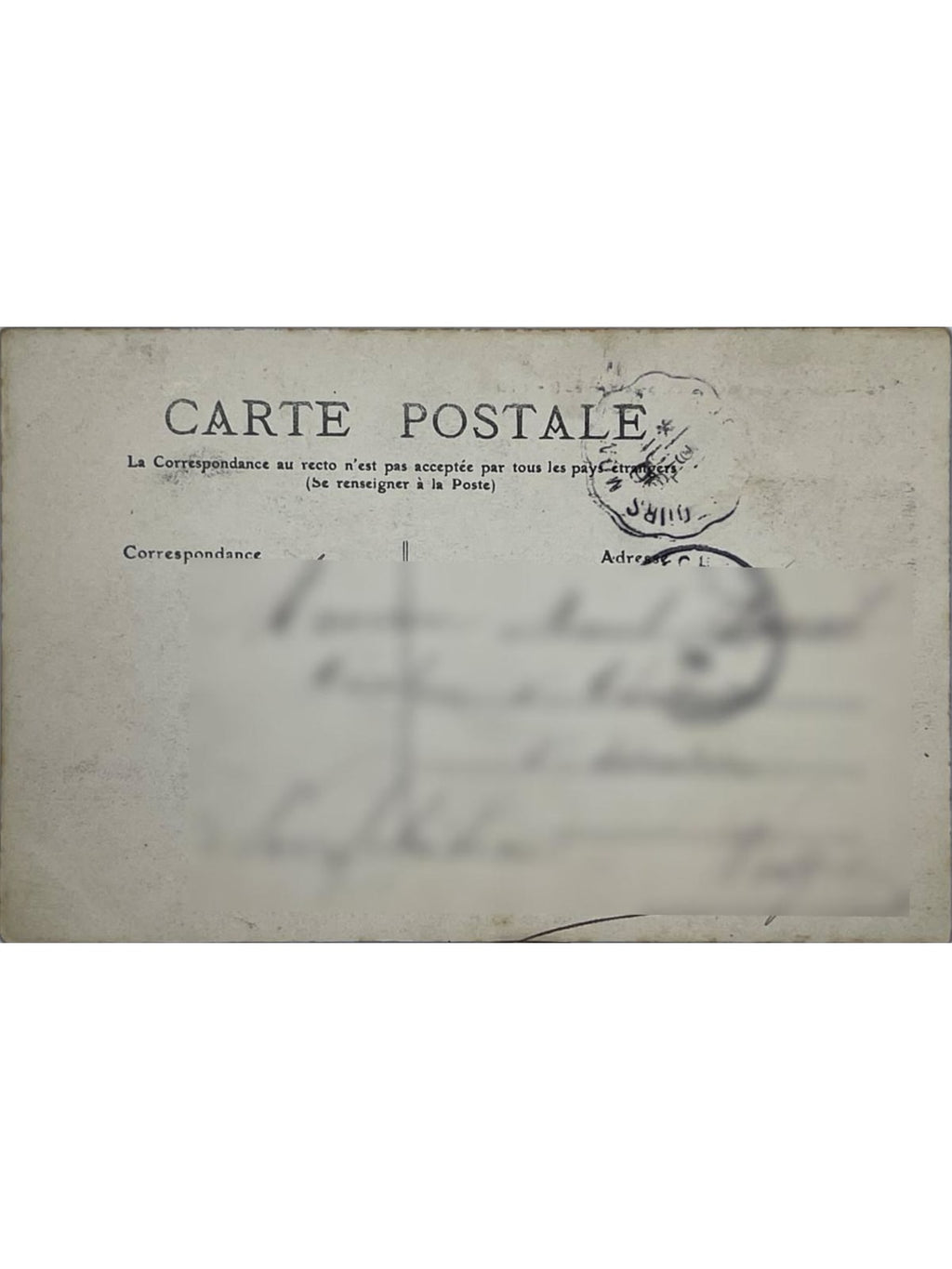Verso de la carte postale