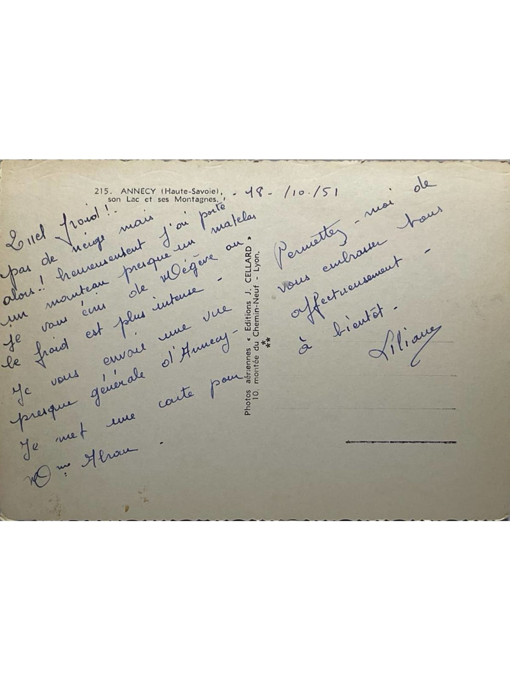 Verso de la carte postale