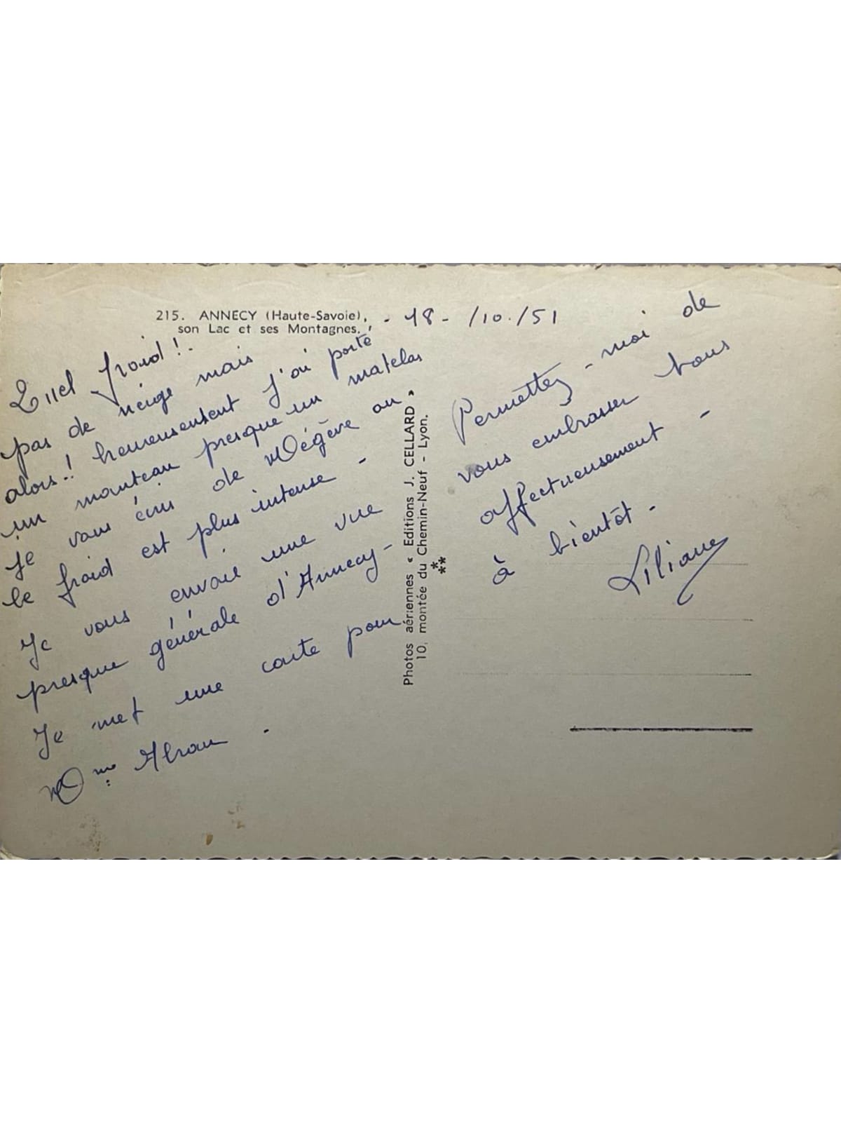 Verso de la carte postale