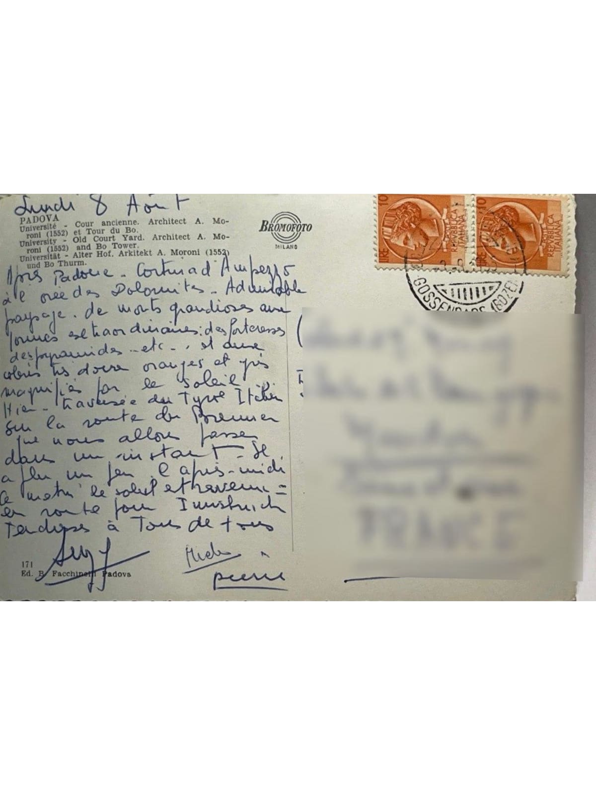 Verso de la carte postale