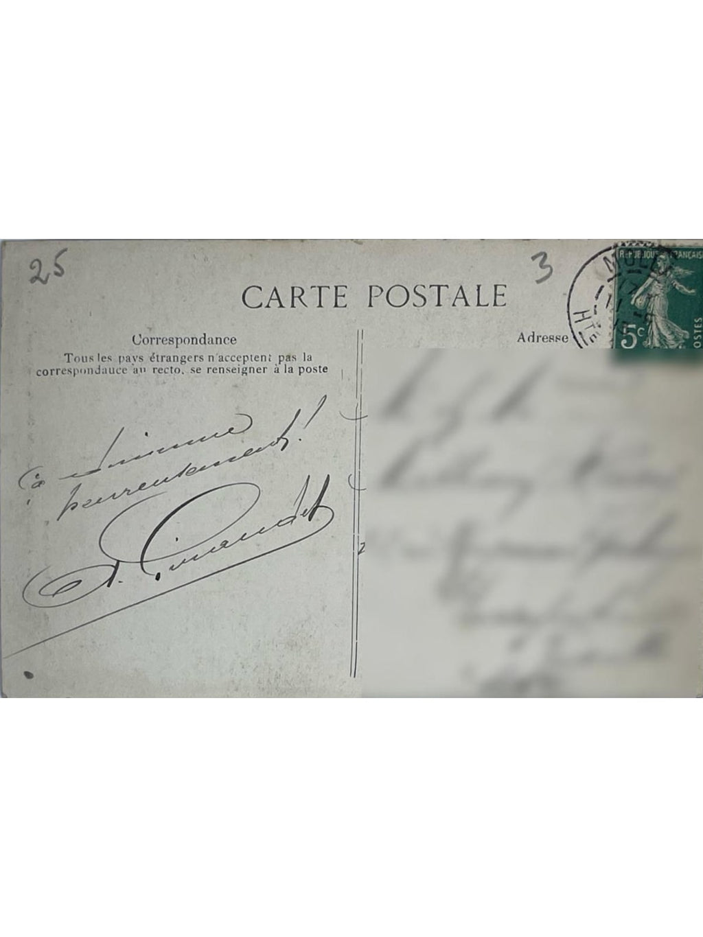 Verso de la carte postale