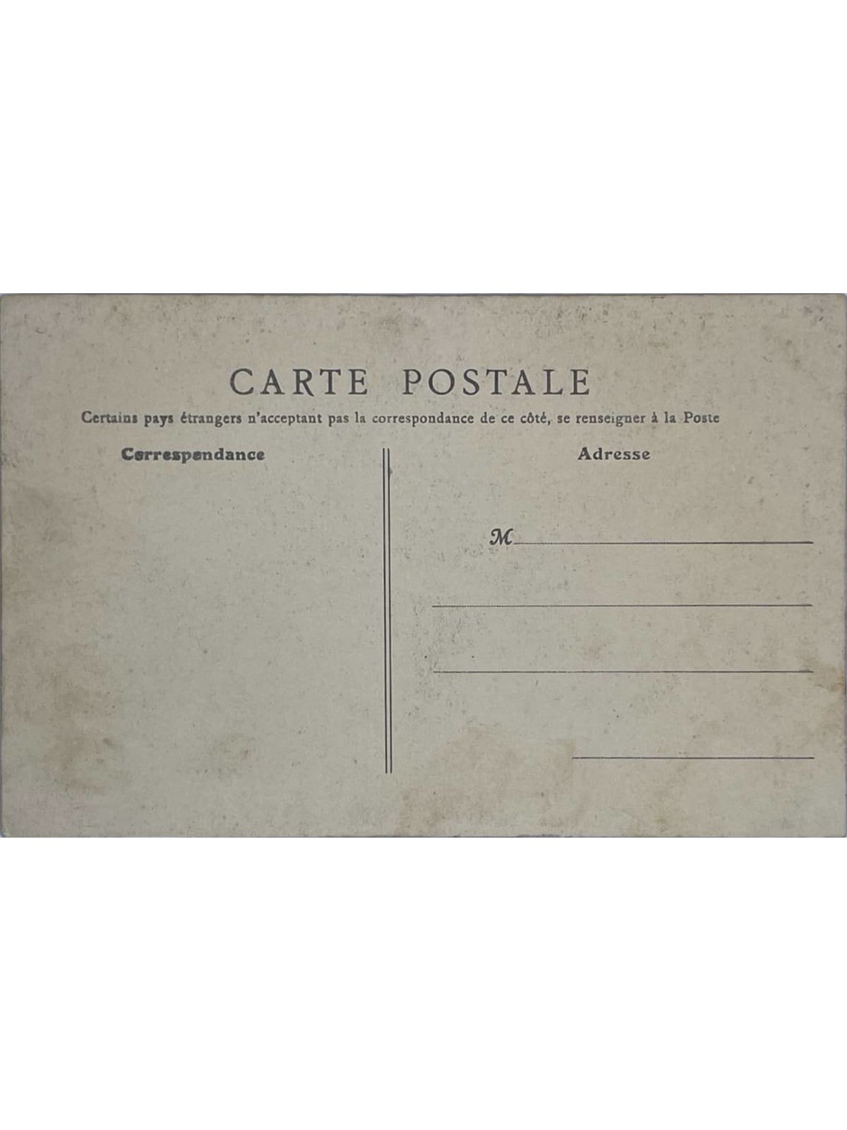 Verso de la carte postale