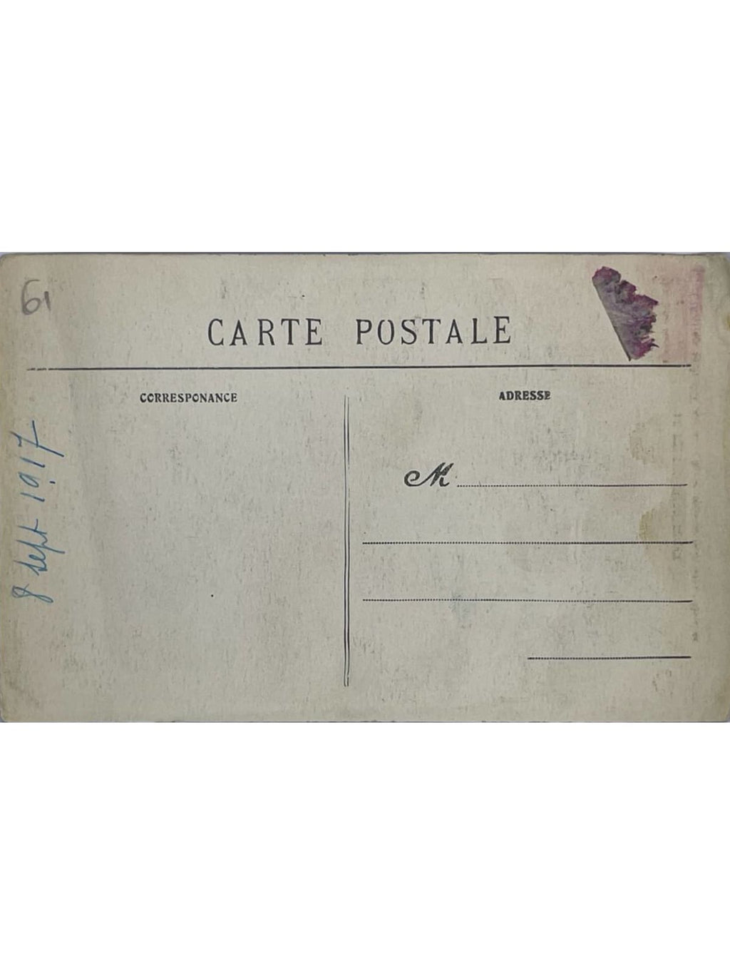 Verso de la carte postale