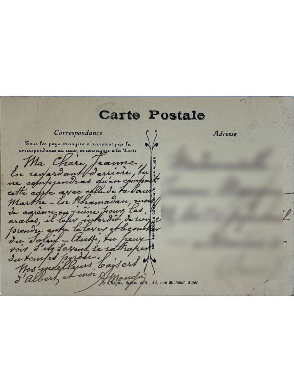 Verso de la carte postale