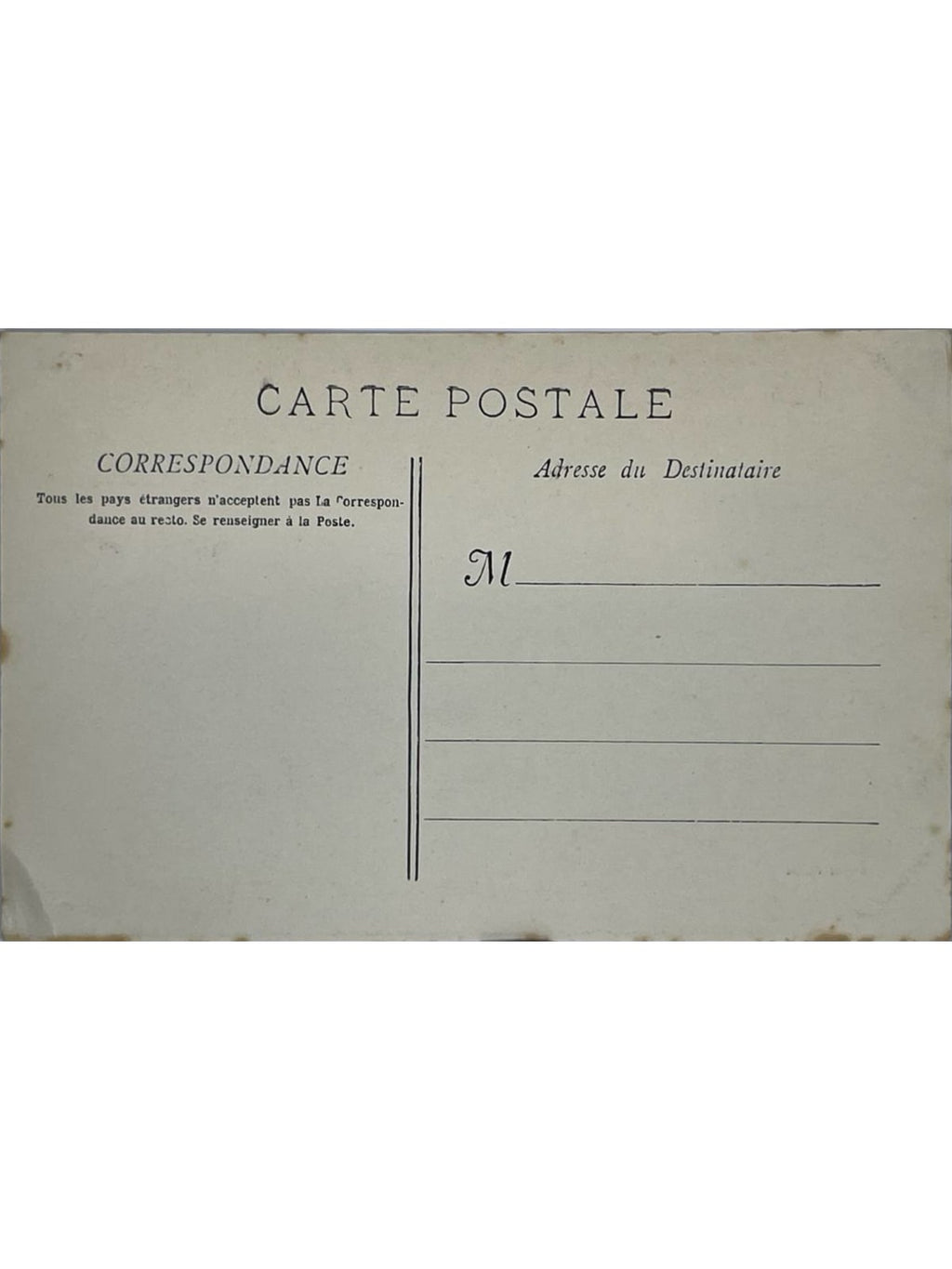 Verso de la carte postale