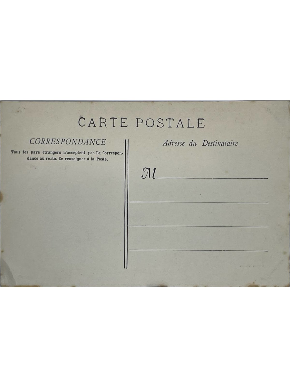 Verso de la carte postale