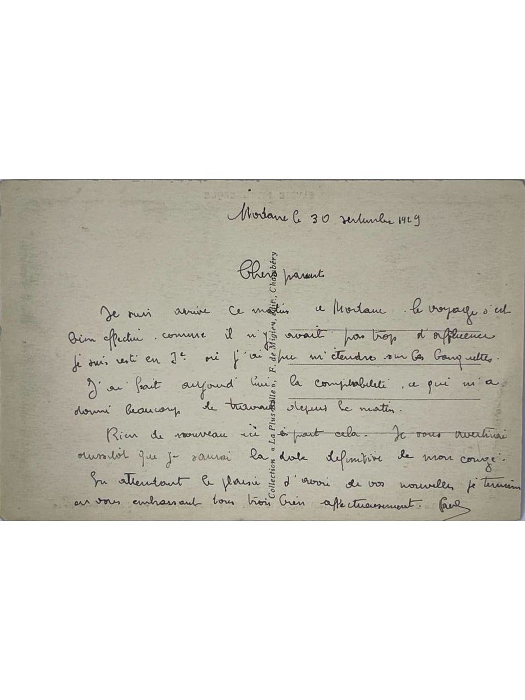 Verso de la carte postale