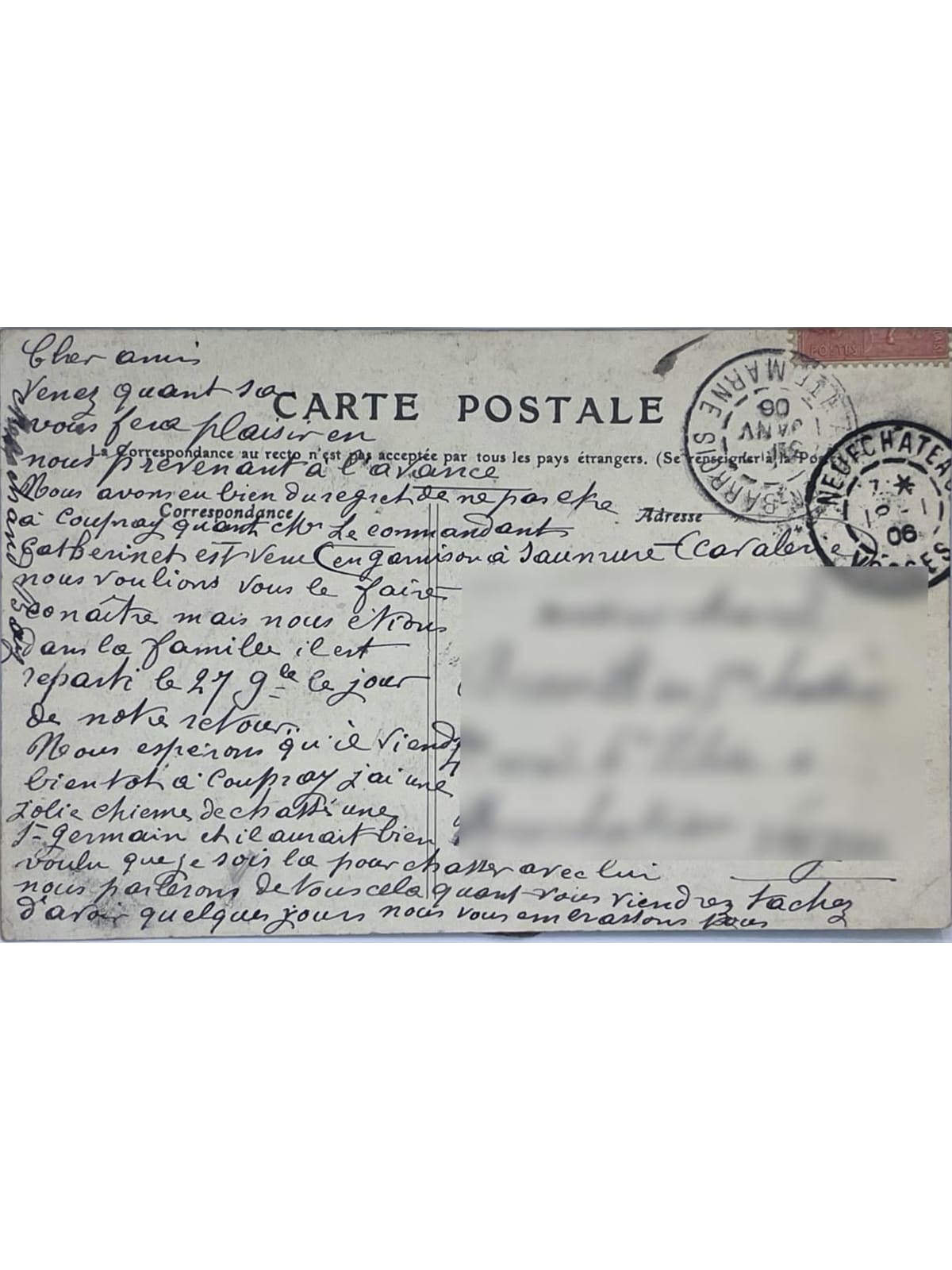 Verso de la carte postale