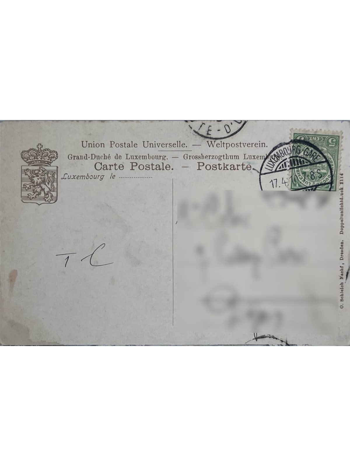 Verso de la carte postale