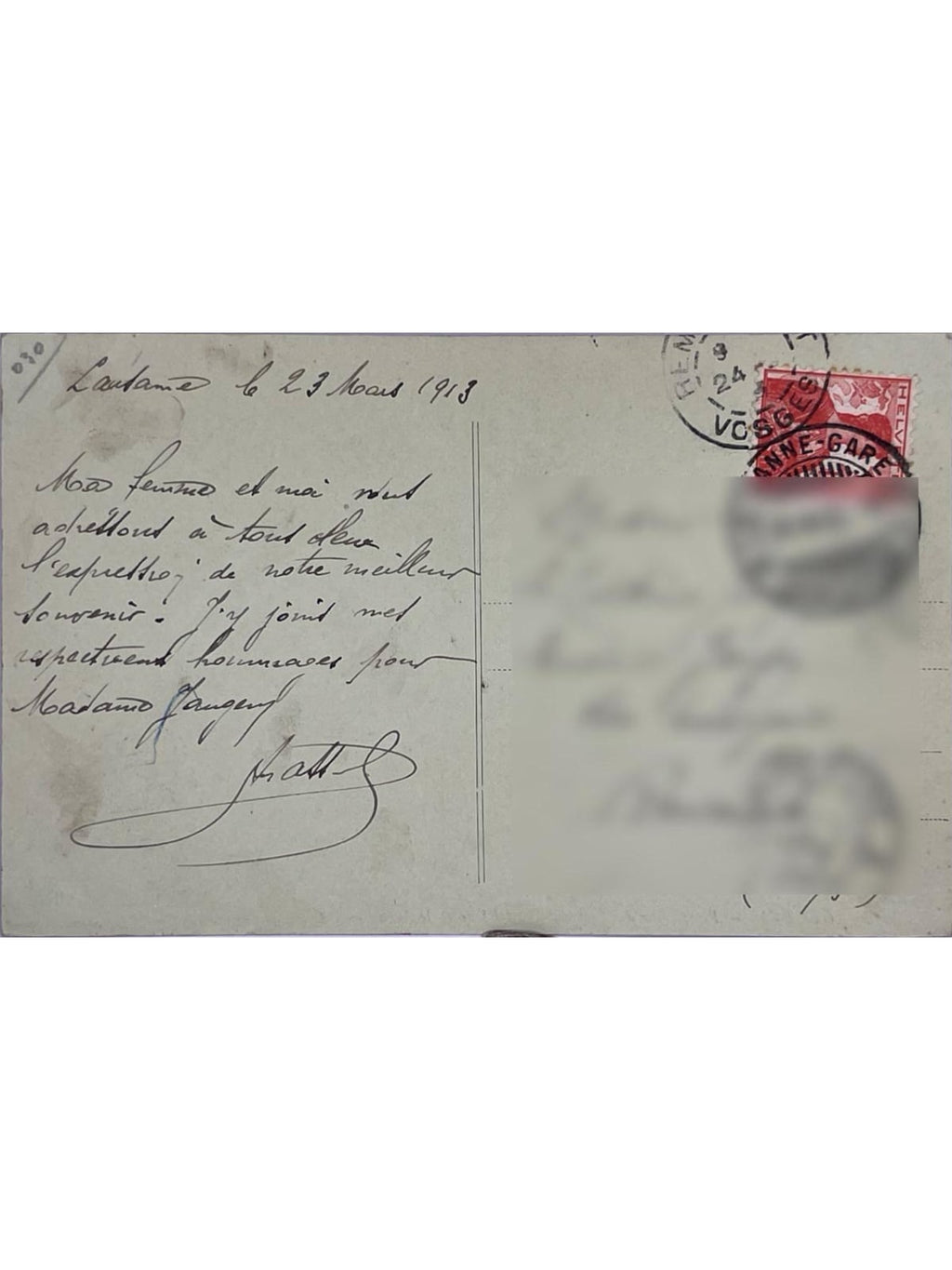 Verso de la carte postale