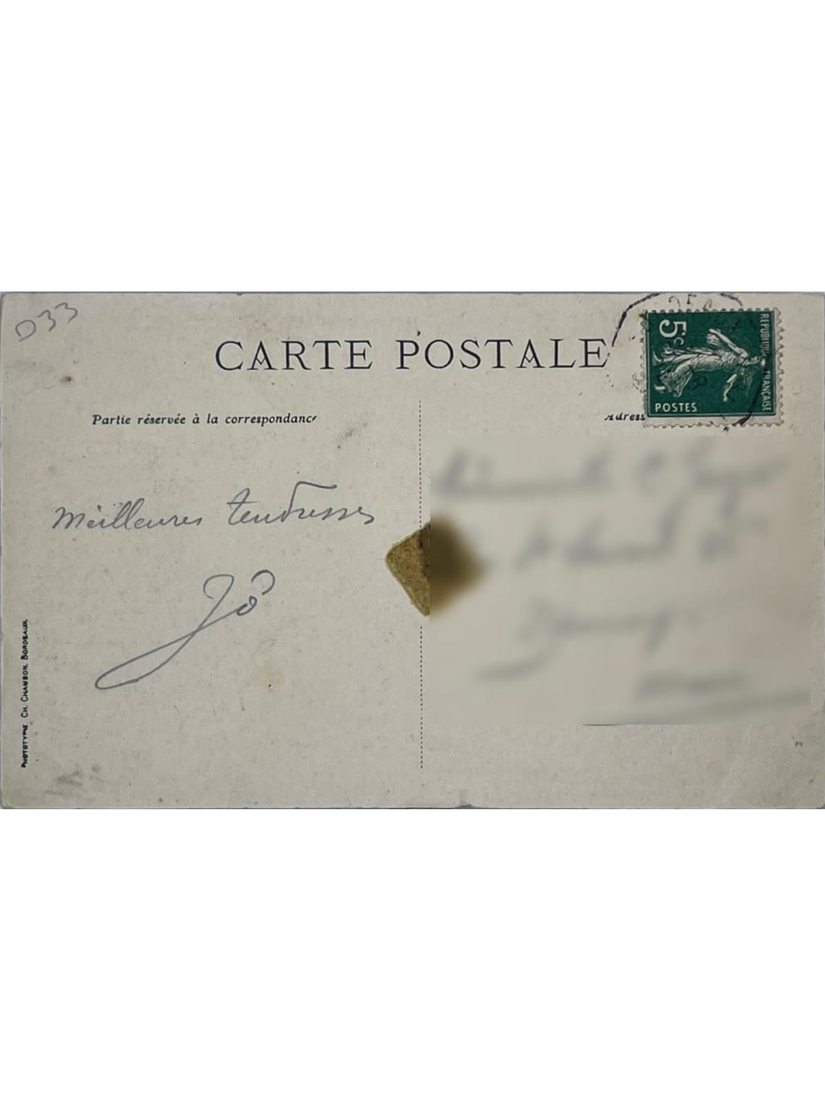 Verso de la carte postale