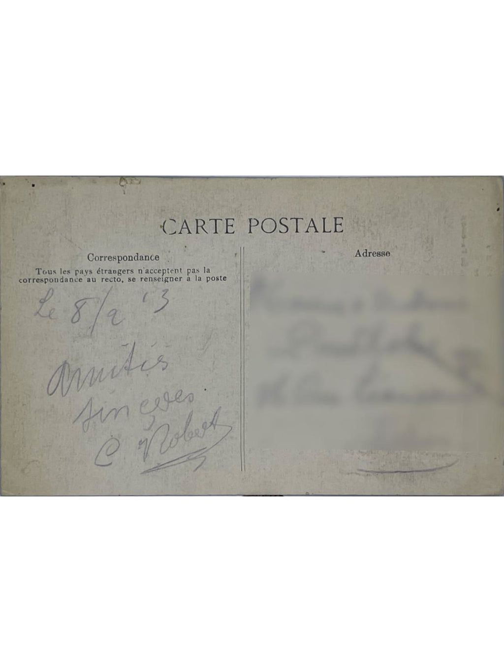 Verso de la carte postale