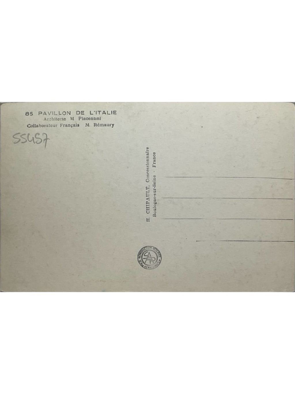 Verso de la carte postale