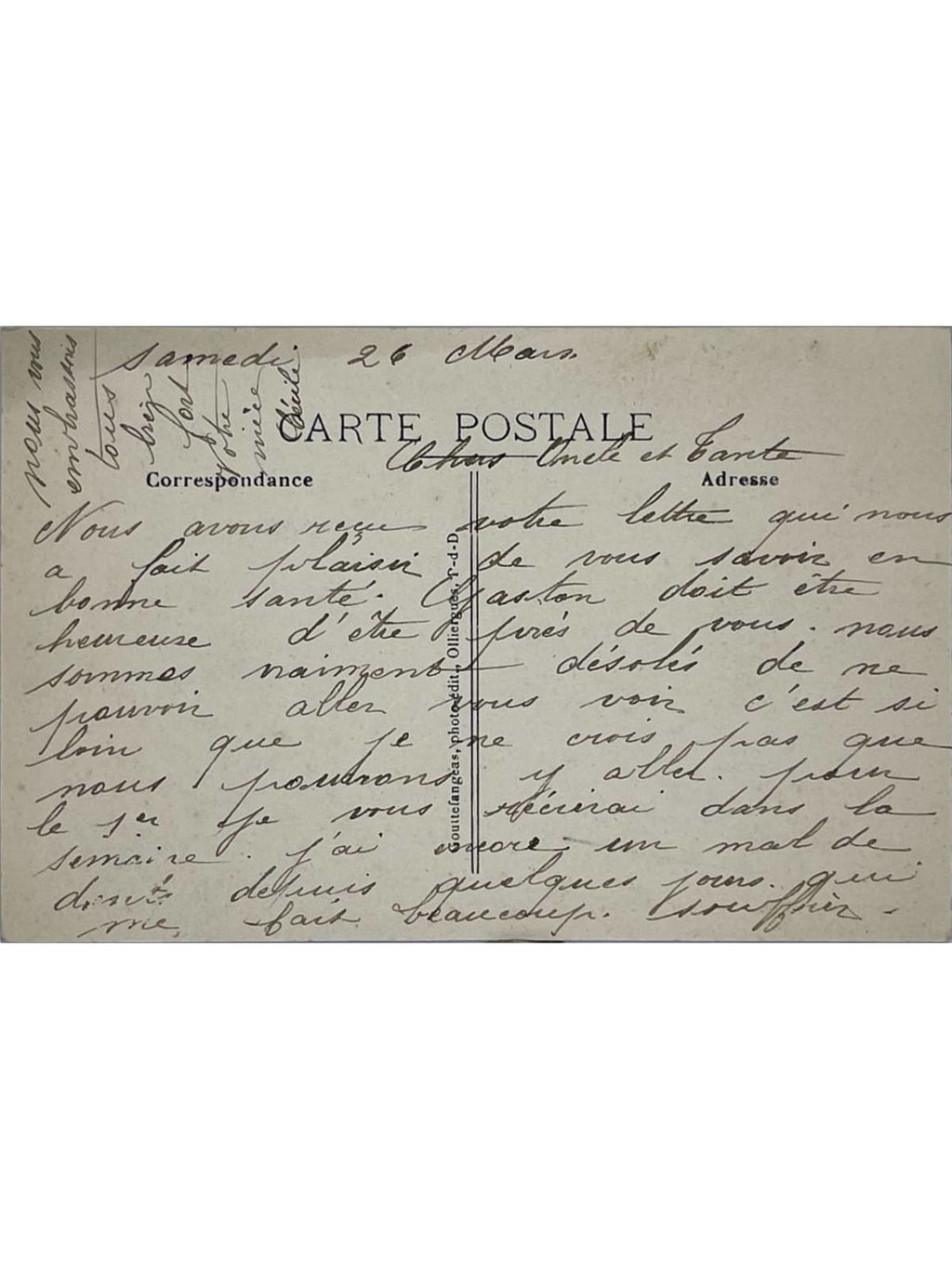 Verso de la carte postale