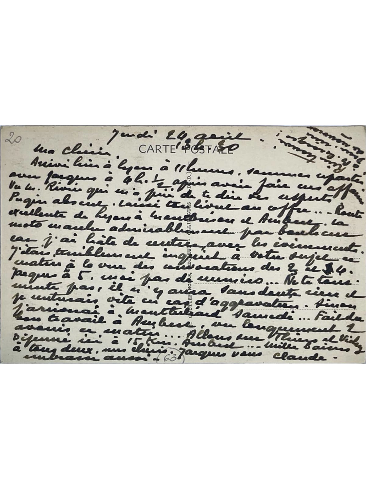 Verso de la carte postale