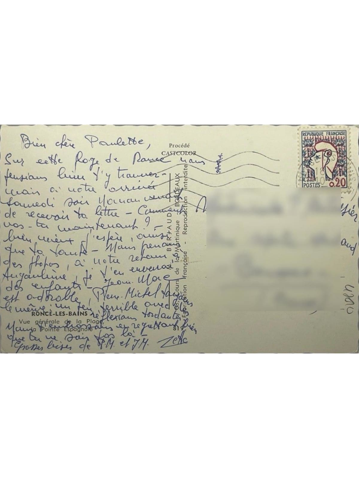 Verso de la carte postale