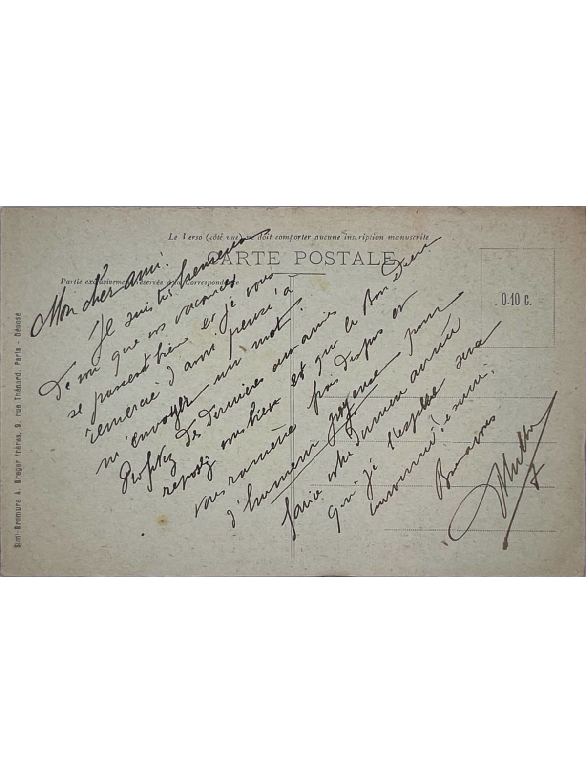 Verso de la carte postale