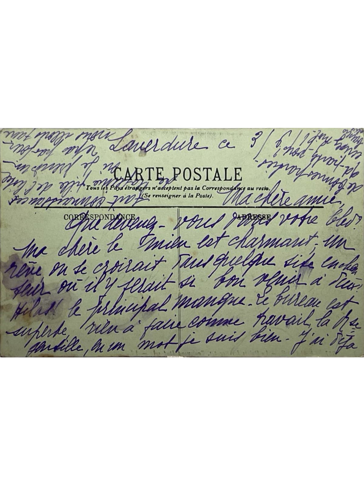 Verso de la carte postale