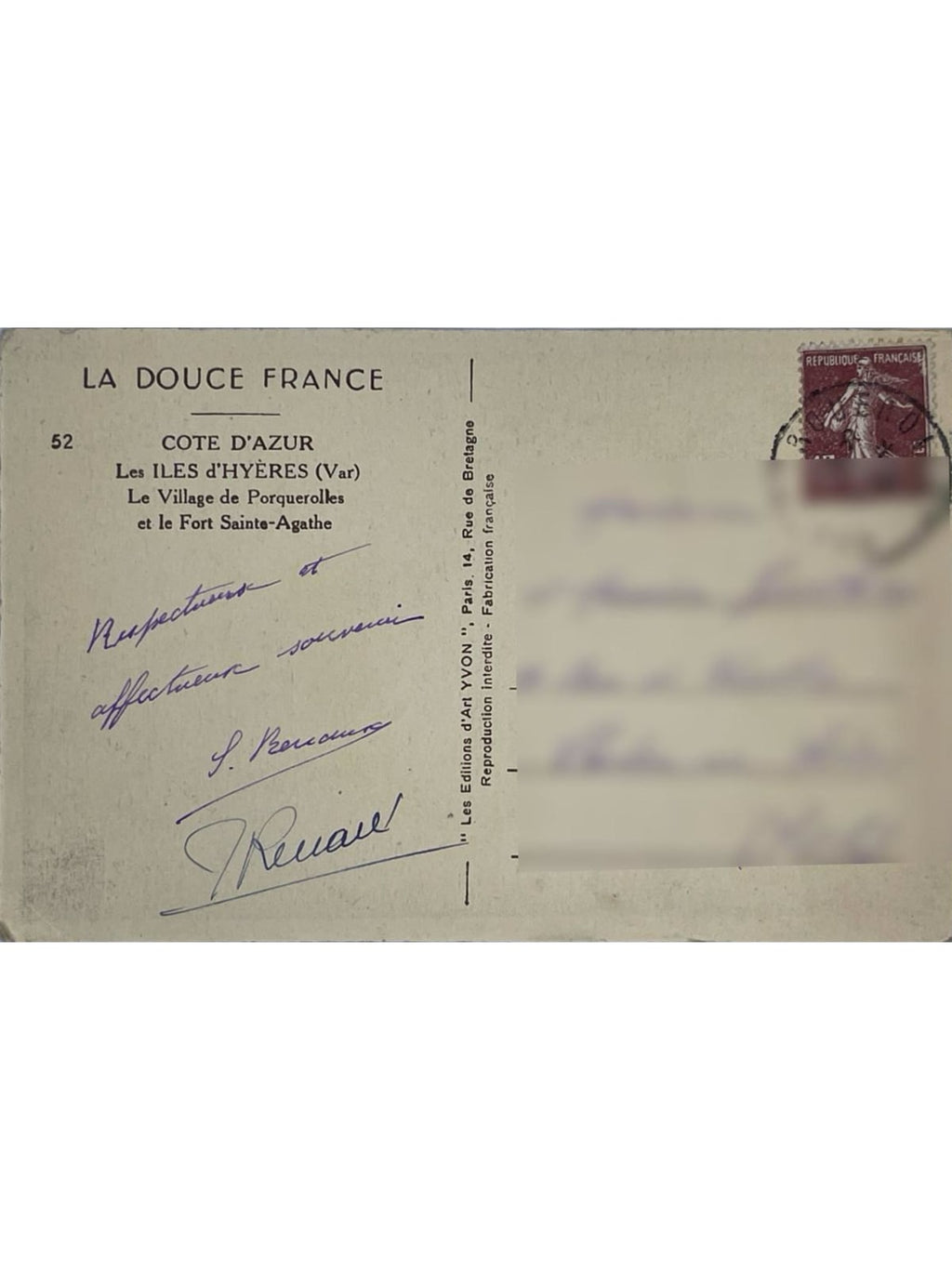 Verso de la carte postale