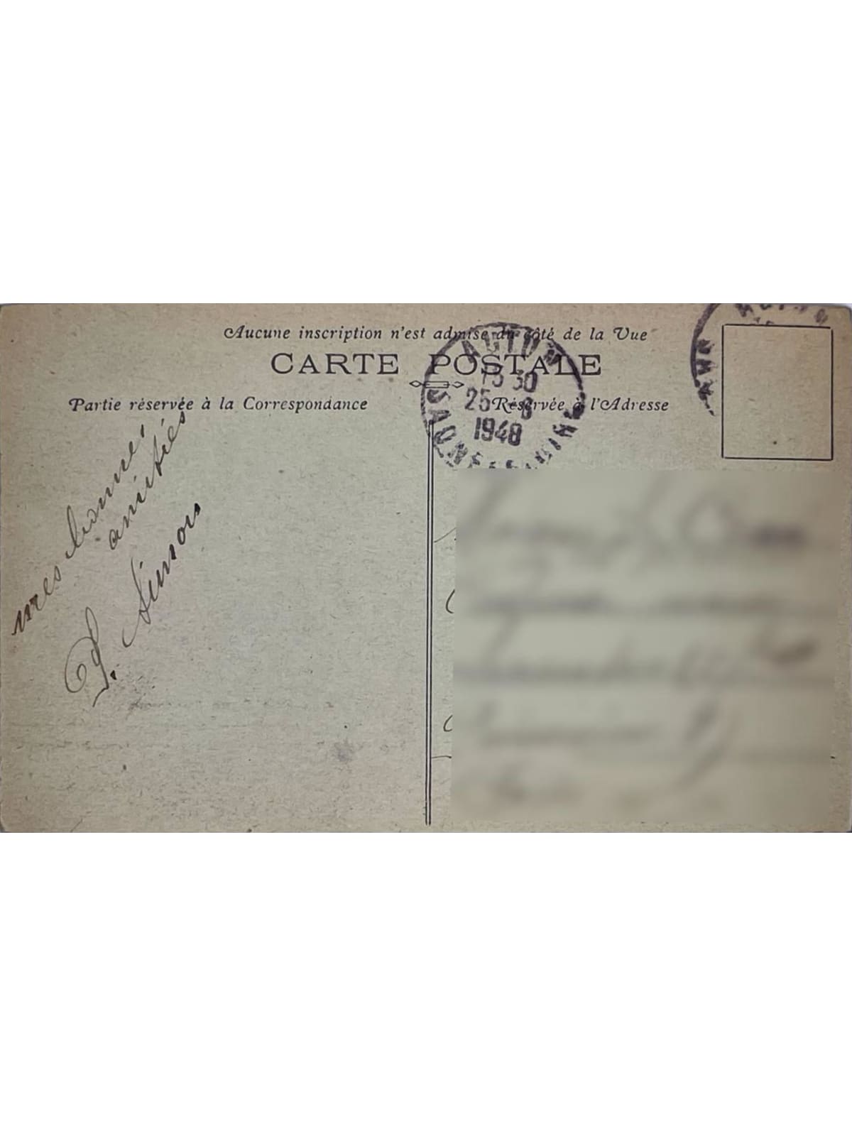 Verso de la carte postale