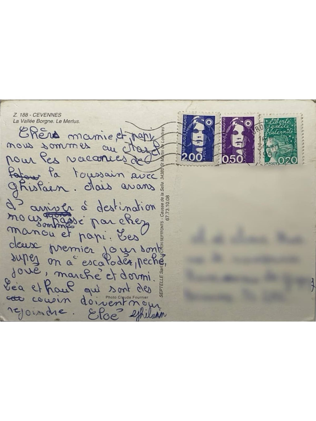 Verso de la carte postale