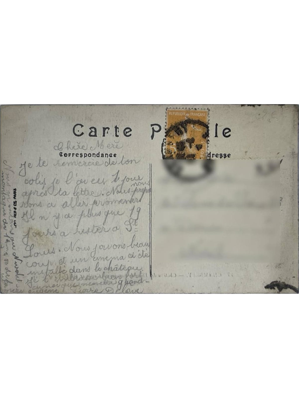 Verso de la carte postale