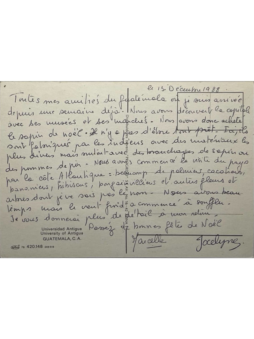 Verso de la carte postale