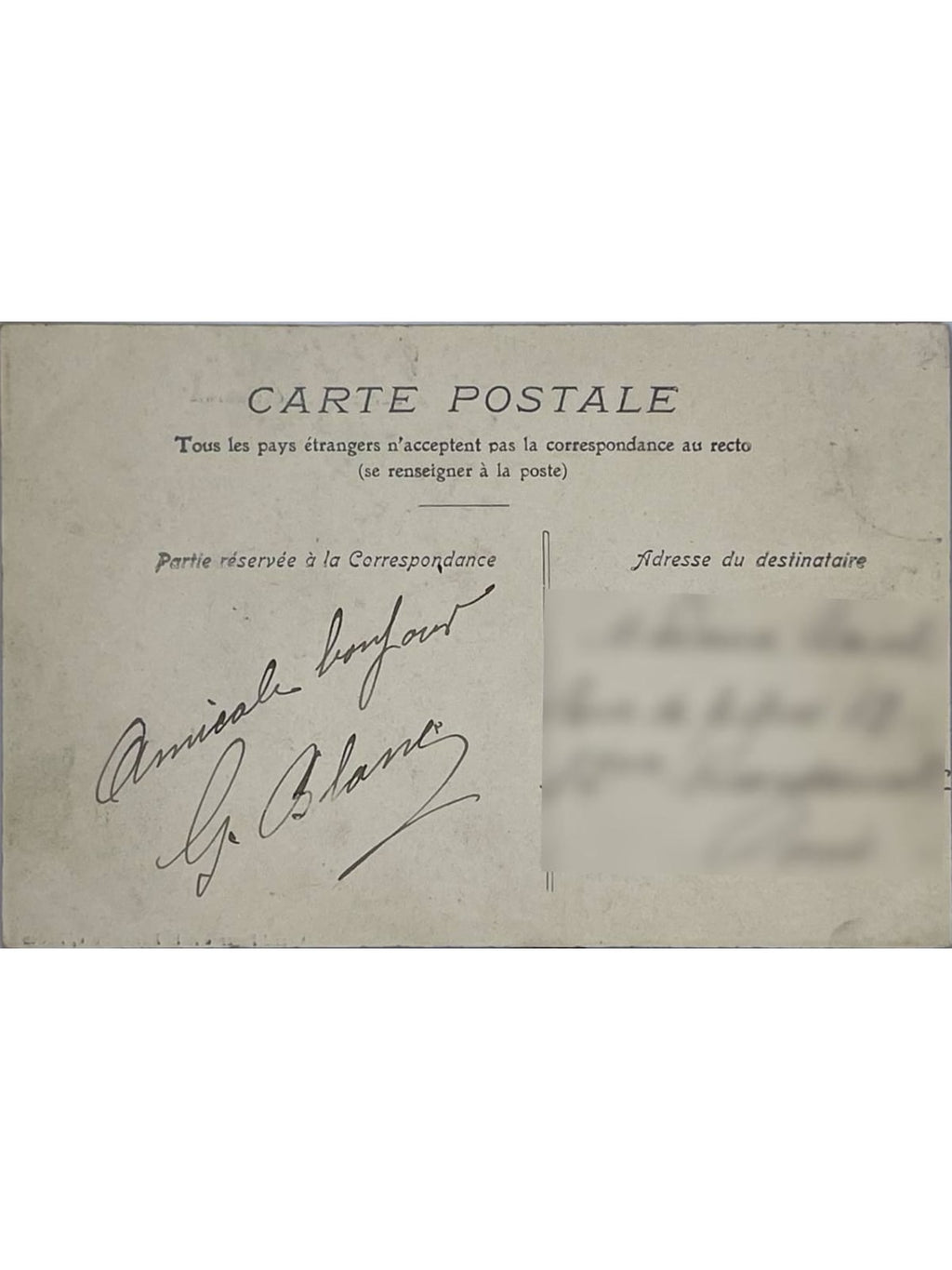 Verso de la carte postale