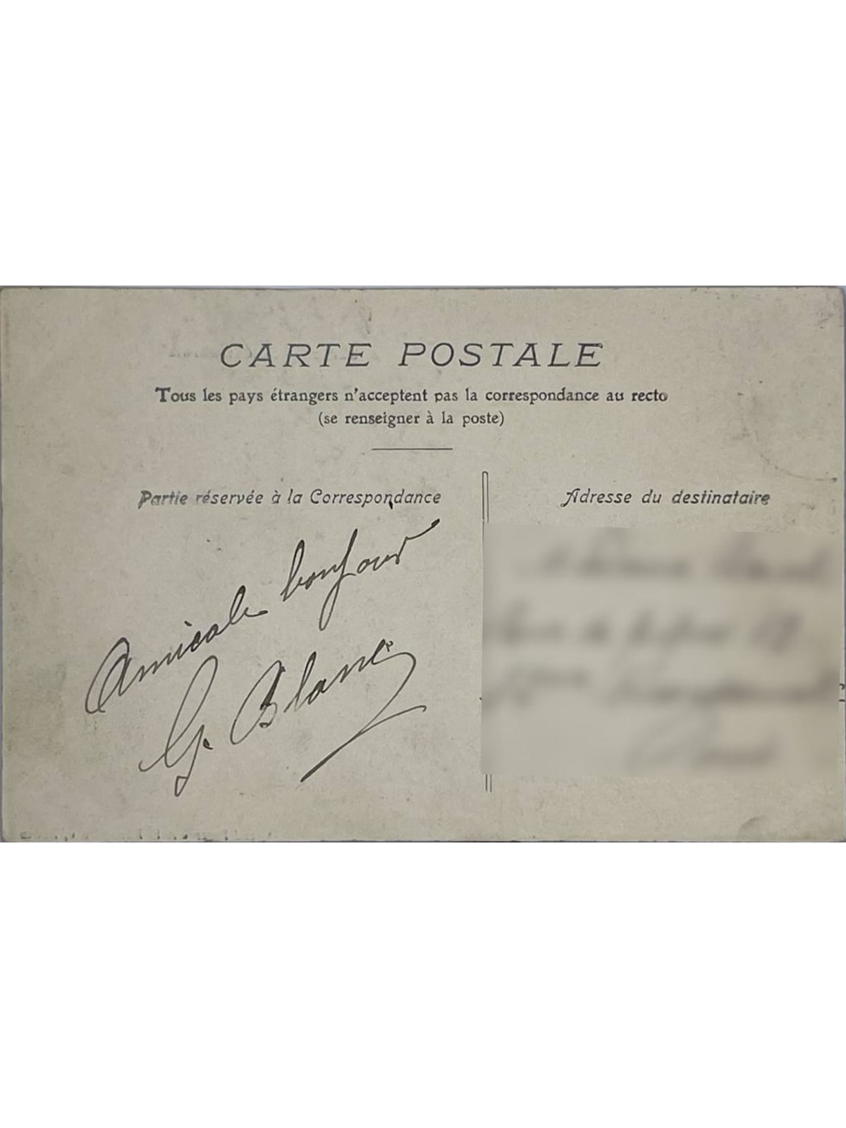 Verso de la carte postale