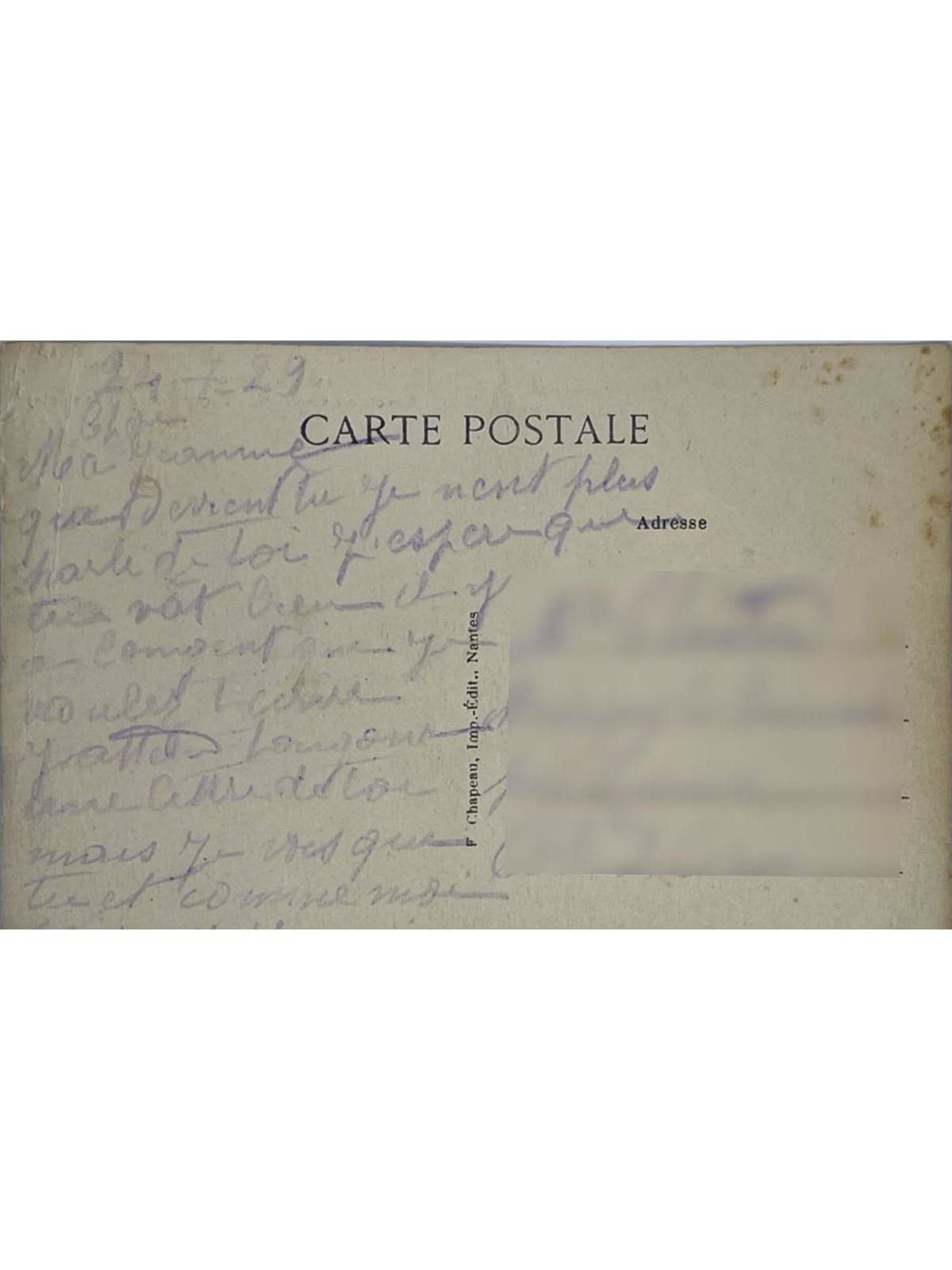 Verso de la carte postale