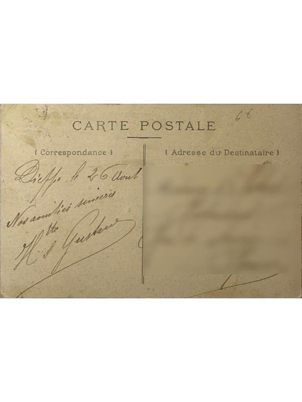Verso de la carte postale