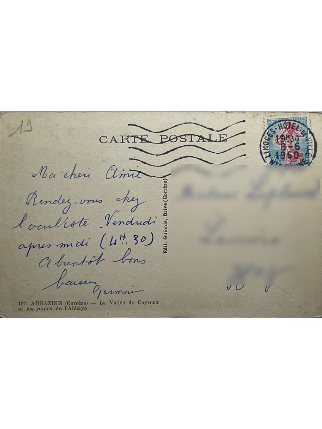 Verso de la carte postale