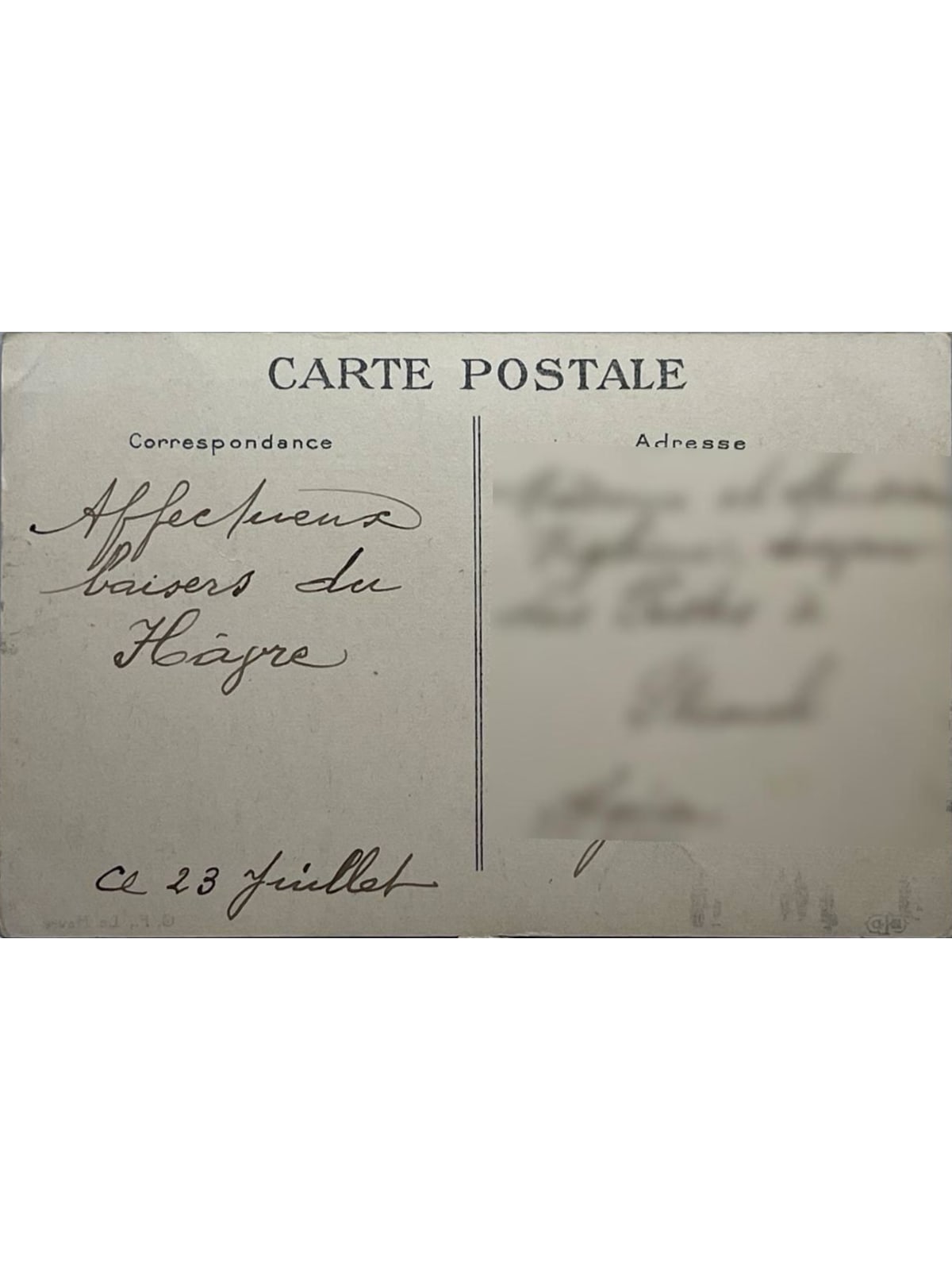Verso de la carte postale